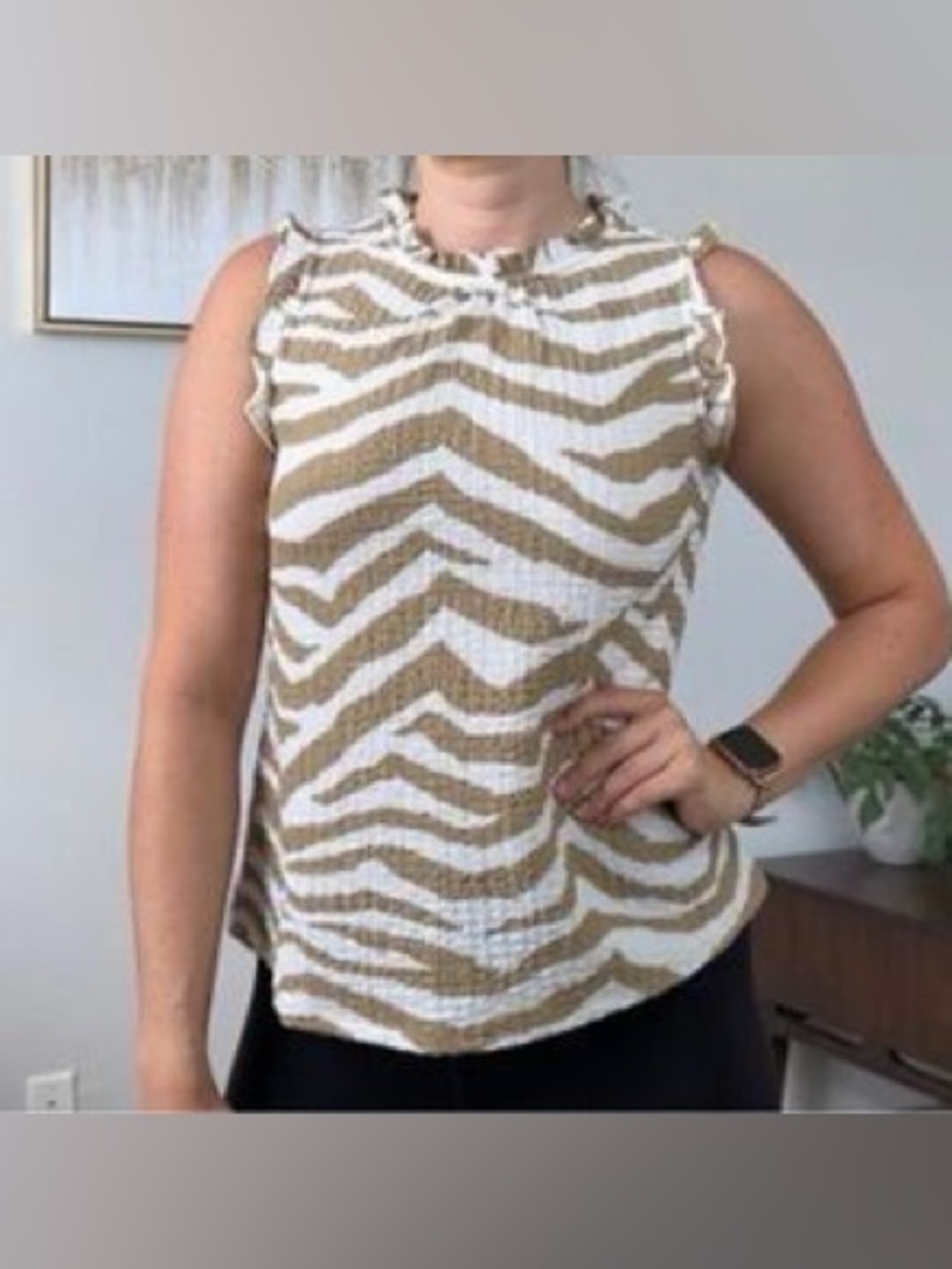 LOFT Ruffle Zebra Print Sleeveless Top Sz small